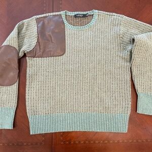 Ralph Lauren Crewneck Sweater in Green and Brown with faux leather accents
